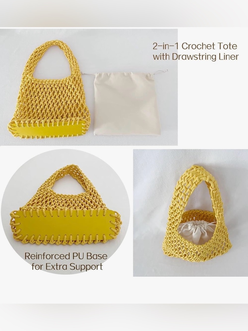 🇺🇸 Sale Yellow Boho Crochet Tote Bag - NWOT - Picture 5 of 5